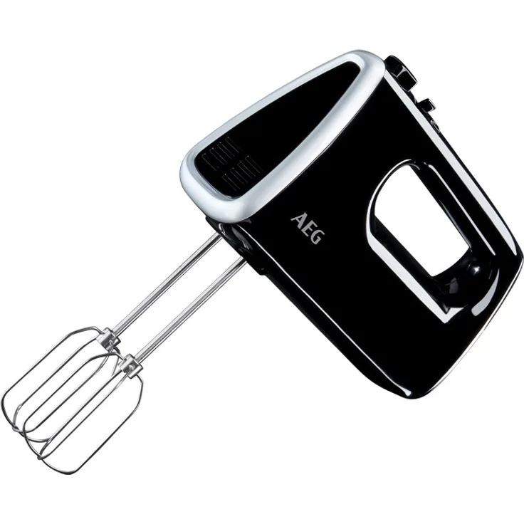 AEG HM3310 Handmixer (350 W, Power-Motor, 5 Stufen, Edelstahl-Rührbesen, Rührgerät, Rührbesen aus Edelstahl für optimale Schlag- und Rührergebnisse, 2 gehärtete Edelstahl-Rührbesen, 2 gehärtete Edelstahl-Knethaken, spülmaschinenfest) schwarz-silber