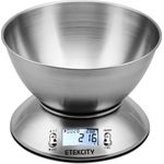 Etekcity 5KG Digitale Küchenwaage mit 2,15 Liter abnehmbarer Schüssel, Digitalwaage, Elektronische Waage aus Edelstahl, Raumtemperaturanzeige und Timer für Backen & Kochen, Silber