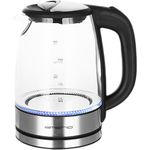 Emerio WK-119988 Glas Wasserkocher,1.7 Liter, 2200 Watt, LED Innenbeleuchtung, 360° Basis, 1.7 liters, Schwarz, Edelstahl