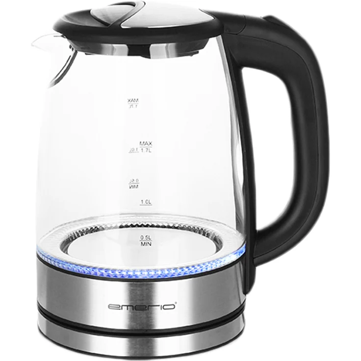 Emerio WK-119988 Glas Wasserkocher,1.7 Liter, 2200 Watt, LED Innenbeleuchtung, 360° Basis, 1.7 liters, Schwarz, Edelstahl – Bild 1
