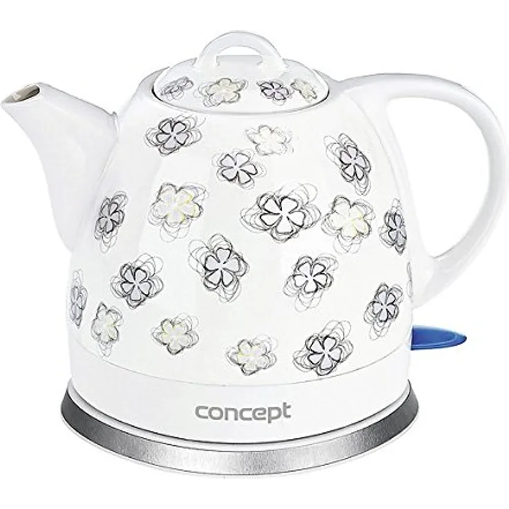 CONPT Hausgeräte RK0010ne Keramik Wasserkocher, Einzigartiges Design, attraktivem Blumendesign, 1 L, Weiß, 1100 W