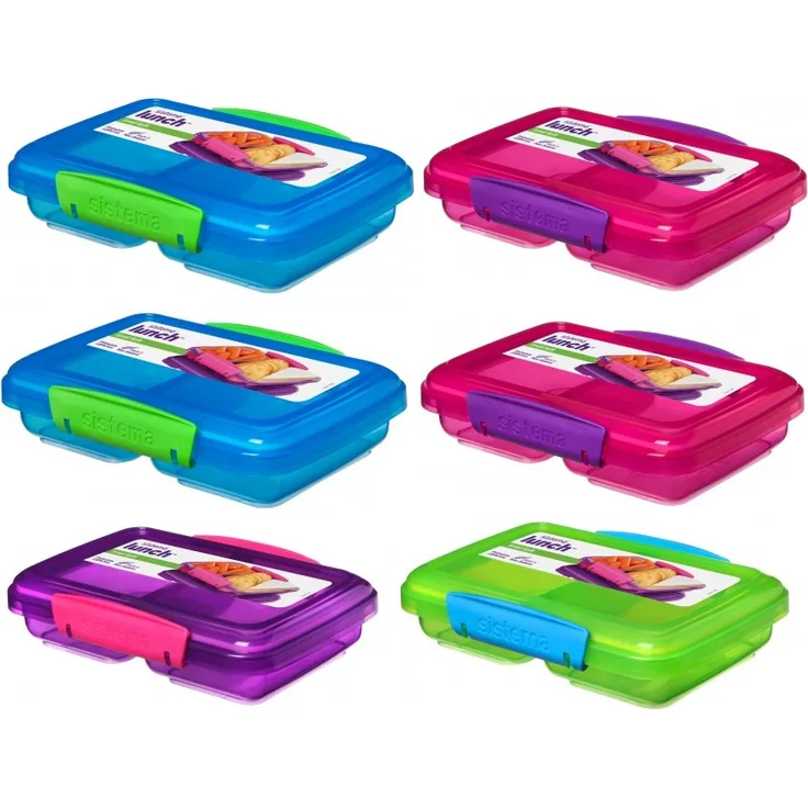 Sistema Lunchbox 6er Set Vorteilspack Familienset small Split 2fach unterteilt 350 ml 2x pink 1x lila 1x grün 2x blau 41518
