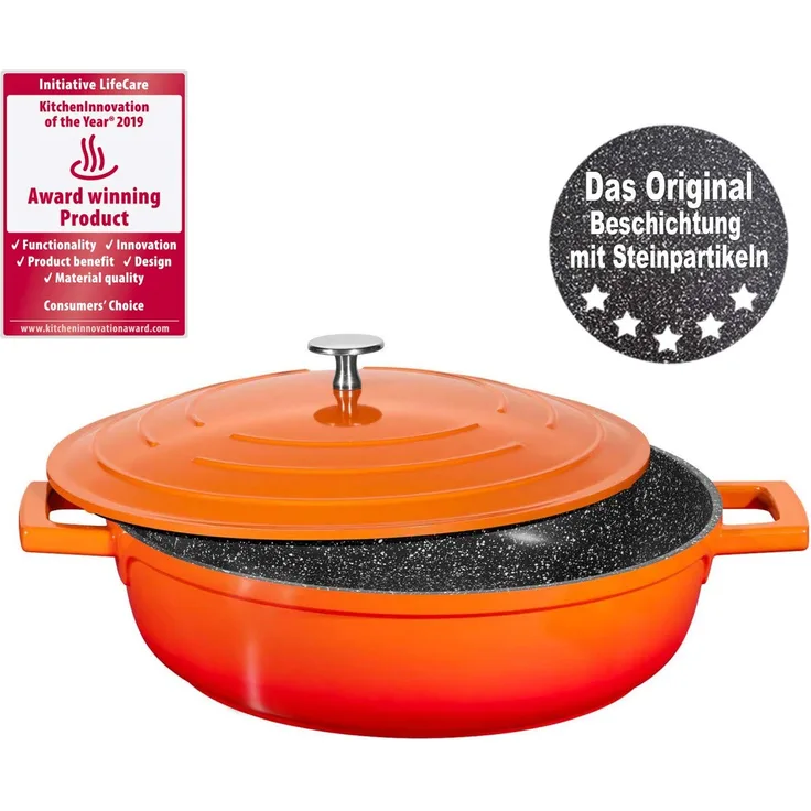 STONELINE Bräter 28 cm, mit Aluguss-Deckel, ofenrot