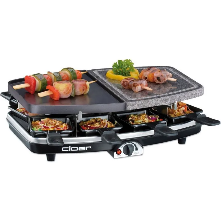 Cloer 6435 Raclette mit Naturstein - 1200 W - 8 antihaftbeschichtete Raclettepfännchen