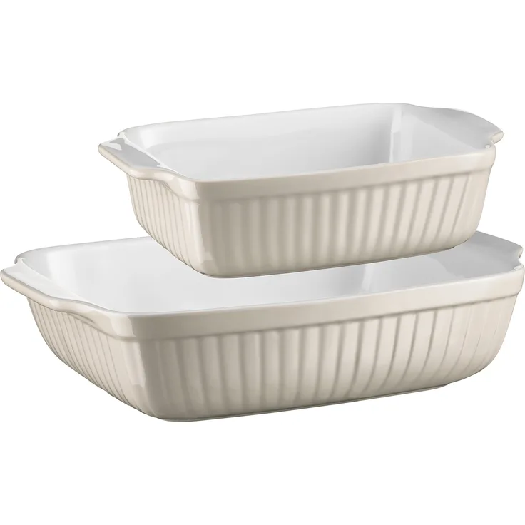 Mäser 931137 Serie Kitchen Time, Auflaufformen rechteckig im 2er Set, eckige Ofenformen, ideal auch für Lasagne, kratz- und schnittfest, Keramik, 33 x 24 x 8 cm - 25,5 x 16 x 7 cm, Grau