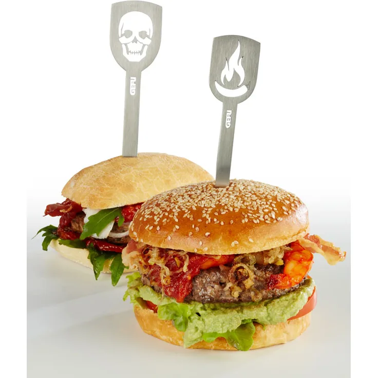 Torro Gefu Hamburger-Spie&szlige, 2er Set, Totenkopf-Flamme, Edelstahl, 19 cm, 15430, 1