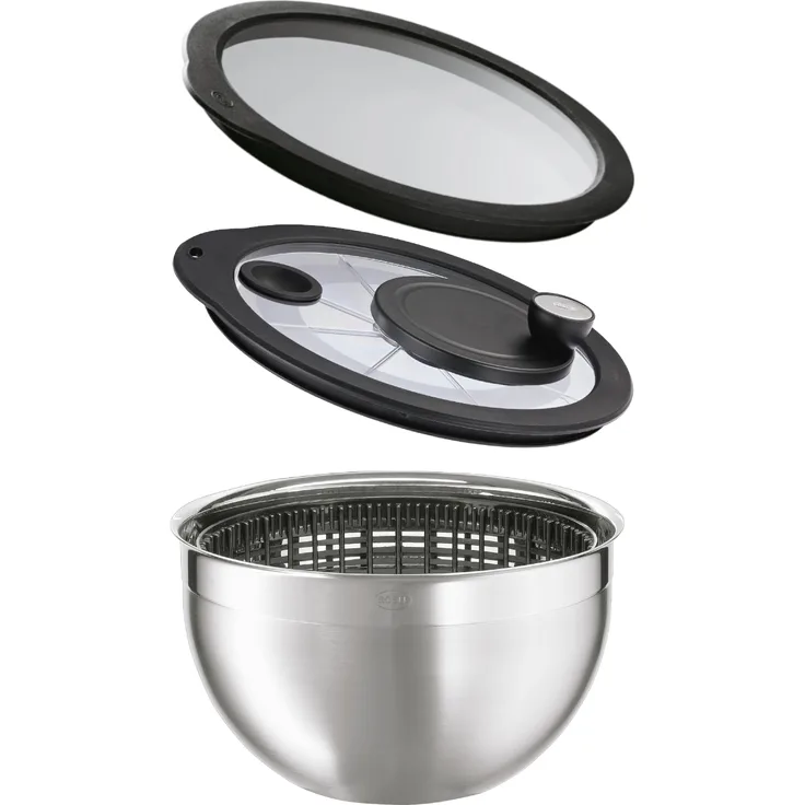 Rösle Salatschleuder mit Glasdeckel u. Frischhaltedeckel edelstahl