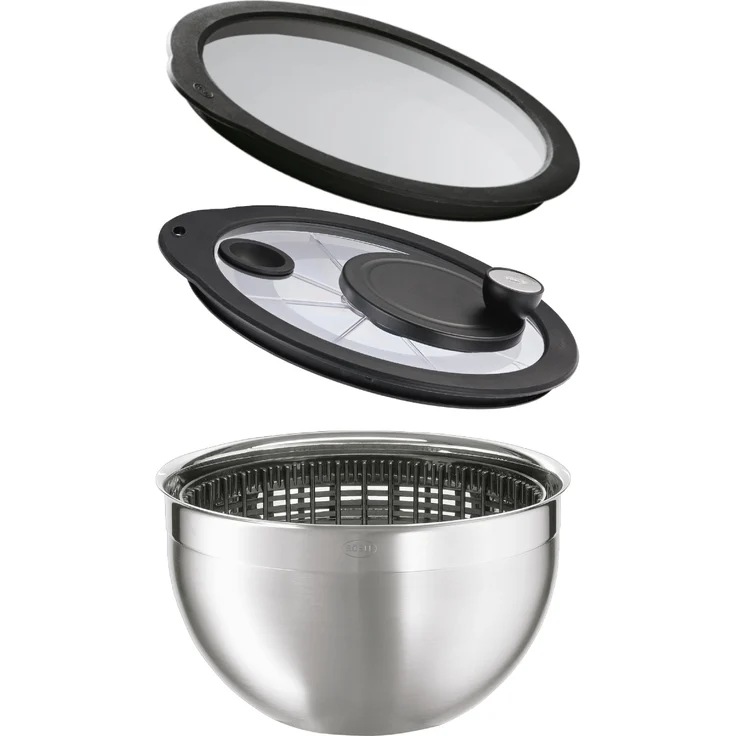 Rösle Salatschleuder mit Glasdeckel u. Frischhaltedeckel edelstahl – Bild 1