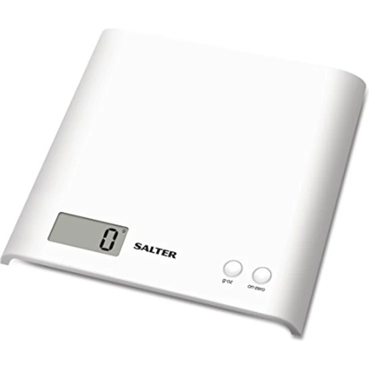 SALTER digitale Küchenwaage, elektronische Waage für die Küche, LCD-Display, Zuwiegefunktion, einfach zu reinigen & platzsparend, max. Traglast 3kg, schlankes Design, weiß – Bild 1