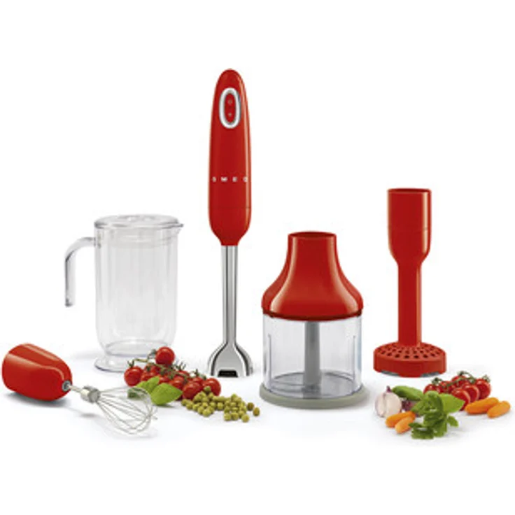 Smeg HBF02RDEU Stabmixer 50's Style, 700W, Kunststoff, Edelstahl, rot – Bild 2