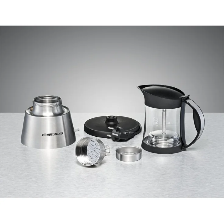 ROMMELSBACHER EKO 376-G ElPresso cristallo - elektrischer Espressokocher - Schott DURAN Glas - Mokkakocher mit Edelstahl-Filtereinsatz für 3 oder 6 Tassen - 365 W - Edelstahl, Glas  – Bild 2