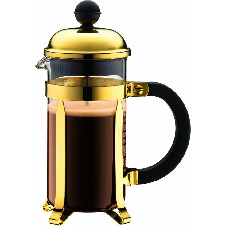 Bodum Chambord Kaffeebereiter 3 Tassen mit Metallrahmen, Chrom, Gold, 7.5 x 13.5 x 18.9 cm