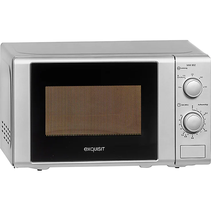 Exquisit MW 802 Mikrowelle, Standgerät, 20 Liter Garraum, 700 Watt, Auftauen, silber – Bild 1