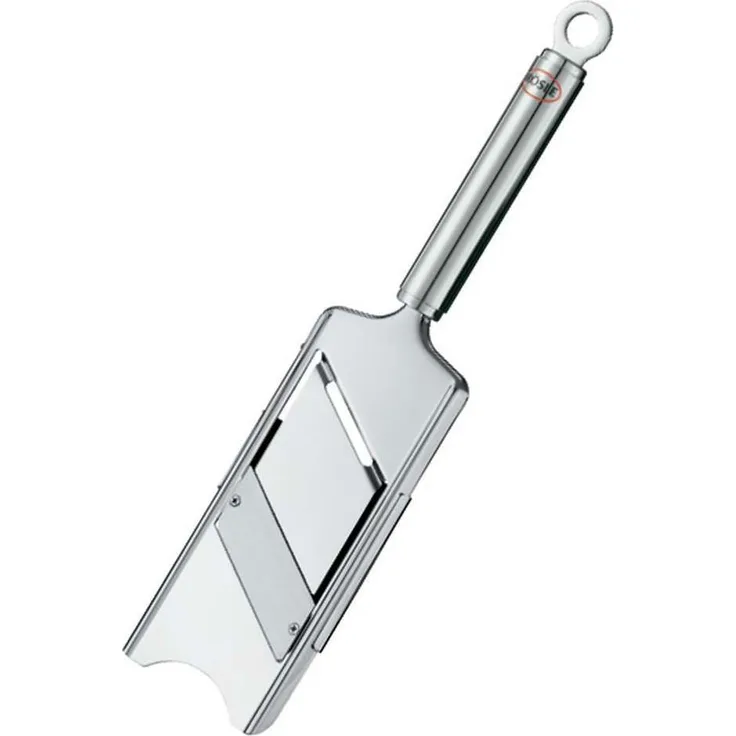 RÖSLE Gourmethobel, Hochwertiger Hobel für Trüffel, feine Pilze, Parmesan oder Radieschen, hauchdünne Scheiben, stufenlos verstellbar, Edelstahl 18-10, Rundgriff mit Aufhängeöse, inkl. Restehalter