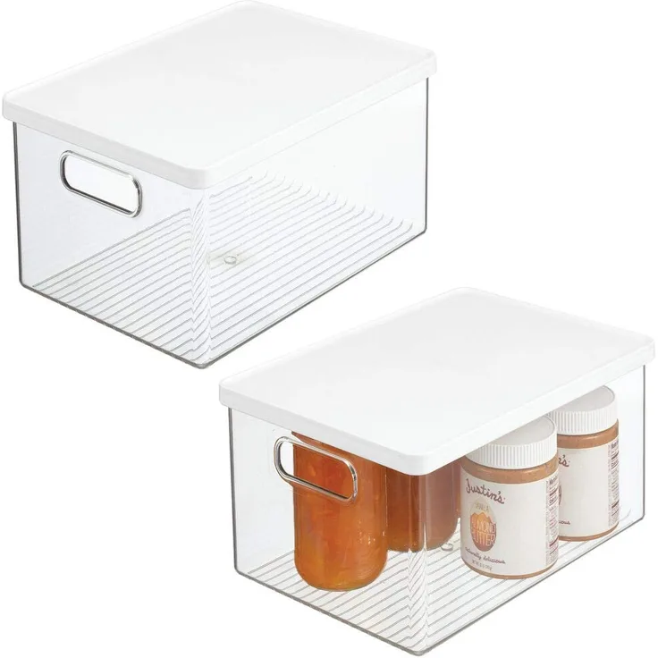 mDesign 2er-Set Kühlschrankbox Kühlschrank Vorratsdose mit Griffen und abnehmbarem Deckel lebensmittelechte Aufbewahrungsbox aus Kunststoff für Küche und Speisekammer durchsichtig-weiß