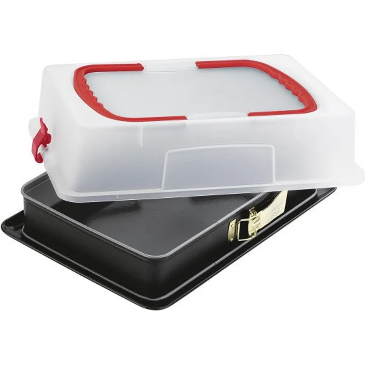 Dr. Oetker Rechteck-Springform mit Haube 38 x 25 cm le, eckiges Kuchenblech, mit extra hoher Transportbox, Menge: 1 Stück