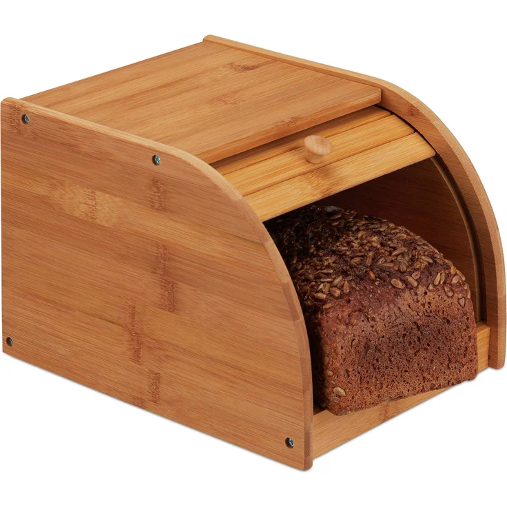 Relaxdays Brotkasten Bambus, rollbare Frontklappe, aromadichte Brotaufbewahrung, Rollbrotkasten, HBT: 18x20x27 cm, natur
