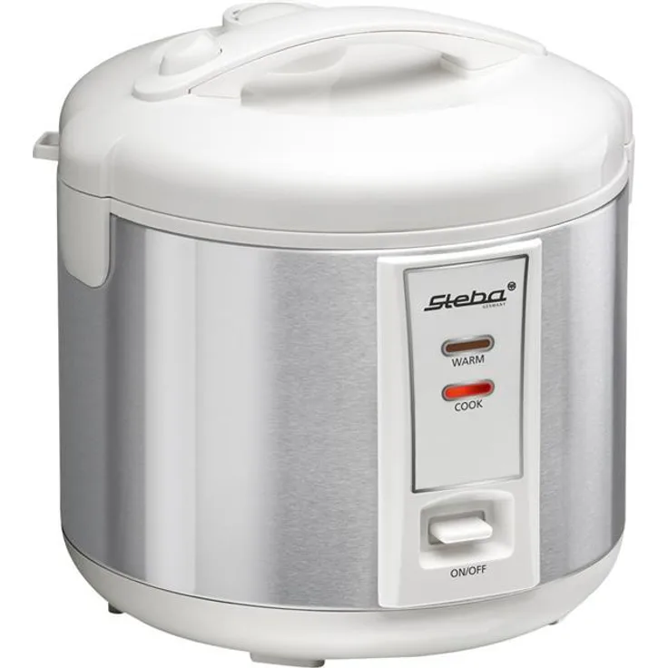 Steba RK 2 Reiskocher, 3,5 Liter Inhalt, 700 Watt, Scharnierter Deckel mit Verschluss, Dämpfeinsatz für Gemüse oder Fisch, Einfache ''Ein-Knopf'' Bedienung, Warmhaltefunktion, inkl. Reislöffel