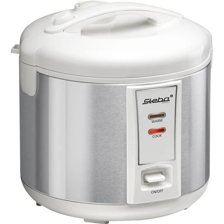 Steba RK 2 Reiskocher, 3,5 Liter Inhalt, 700 Watt, Scharnierter Deckel mit Verschluss, Dämpfeinsatz für Gemüse oder Fisch, Einfache ''Ein-Knopf'' Bedienung, Warmhaltefunktion, inkl. Reislöffel – Bild 1