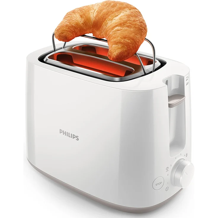 Philips HD2581-00 Toaster, integrierter Brötchenaufsatz, 8 Bräunungsstufen, weiß – Bild 3