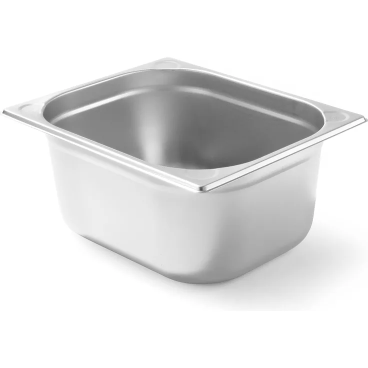 Hendi Gastronormbehälter, Temperaturbeständig von -40° bis 300°C, Heissluftöfen-Kühl- und Tiefkühlschränken-Chafing Dishes-Bain Marie, Stapelbar, 8,4L, GN 1-2, 325x265xH150mm, Edelstahl
