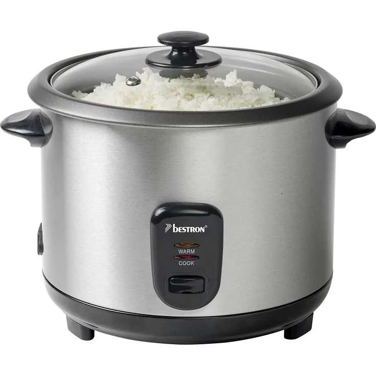 Bestron Großer Reiskocher mit Dampfgar-Aufsatz und Warmhalte-Funktion, 1,8 Liter, 700 Watt, Edelstahl