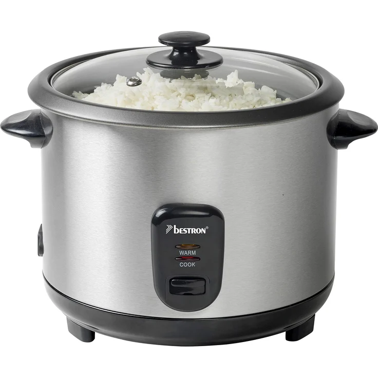 Bestron Großer Reiskocher mit Dampfgar-Aufsatz und Warmhalte-Funktion, 1,8 Liter, 700 Watt, Edelstahl – Bild 1