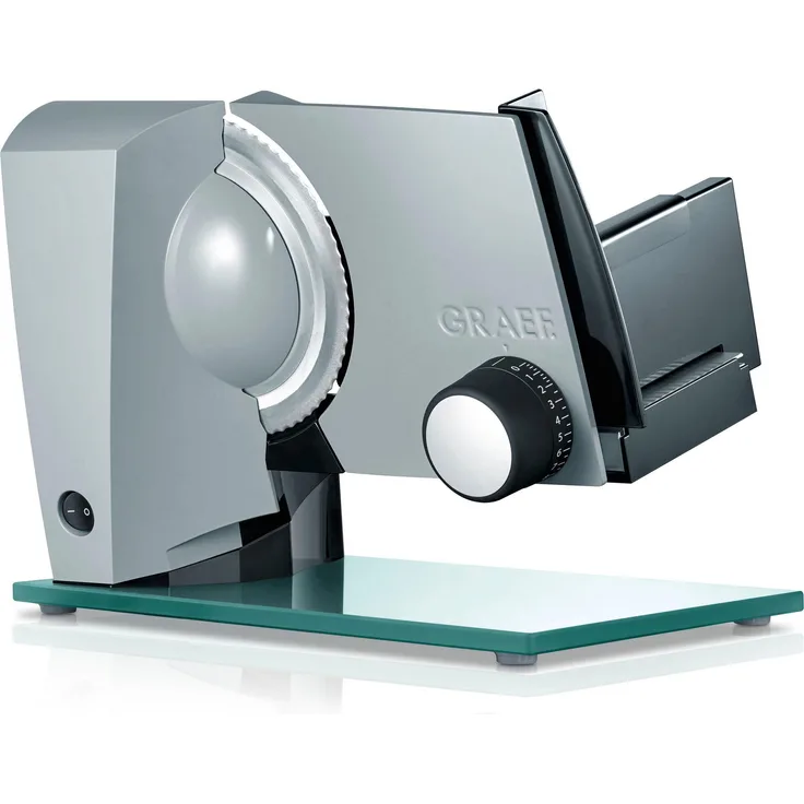 Graef Sliced Kitchen S 12120 Allesschneider, 170W, inkl. Schinkenmesser mit glatter Schneide, 15° schräggestellte Arbeitsfläche, grau