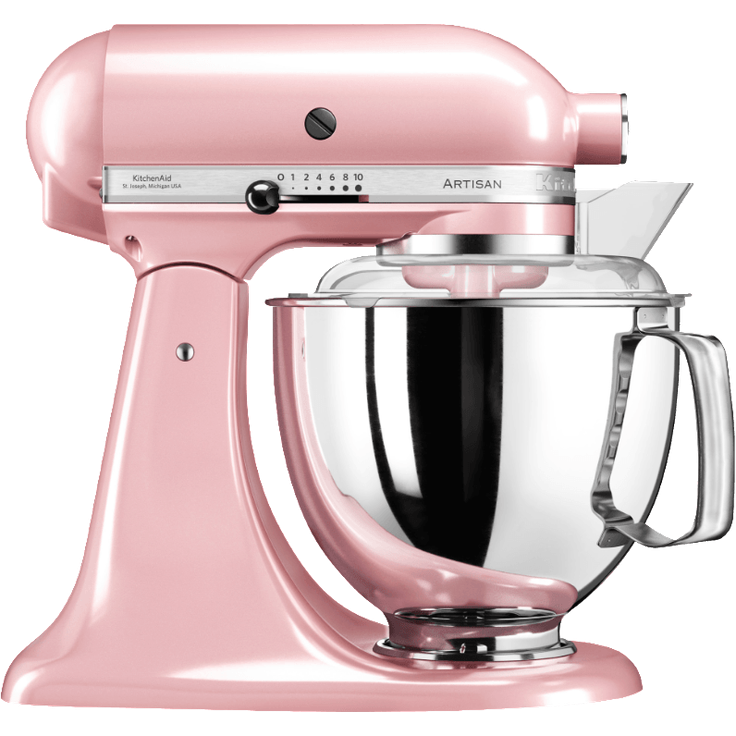 KitchenAid Artisan 5KSM175PSESP Küchenmaschine mit Direktantrieb, 300W, 4,8 L Edelstahlschüssel, inkl. 3 L polierte Schüssel, Spritzschutz, 10 Geschwindigkeiten, seidenpink, Serie: 5KSM175PS – Bild 1