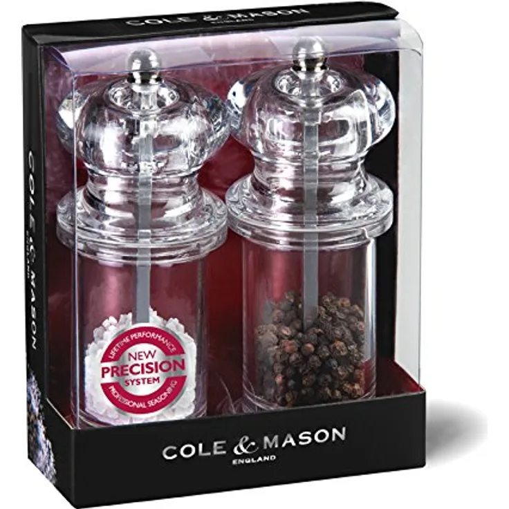Cole & Mason 505 Acryl Salzmühle 2 Stück 140mm Salz-- Pfeffermühle Geschenkset, Clear, 14 cm