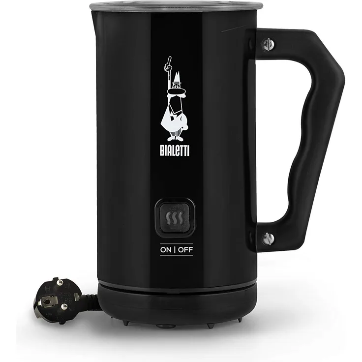 Bialetti MKF02 Nero Milchaufschäumer, elektrisch, 150 ml Cappuccino oder 300 ml heiße Milch, schwarz