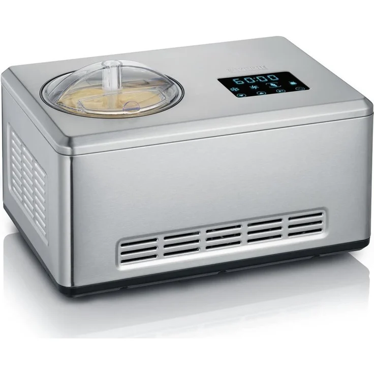 Severin EZ 7405 2-in-1 Eismaschine mit Joghurtfunktion, 180W, inkl. 1 x 2-Liter-Eisbehälter und Rezeptbuch, Digitaler Timer, Deckelöffnung, silber – Bild 1