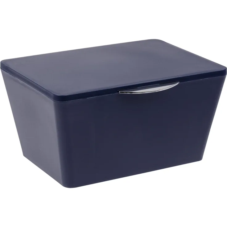 Wenko Aufbewahrungsbox mit Deckel Brasil, Aufbewahrungskorb für das Badezimmer, Badkorb aus bruchsicherem Kunststoff, 19 x 10 x 15,5 cm, Dunkelblau