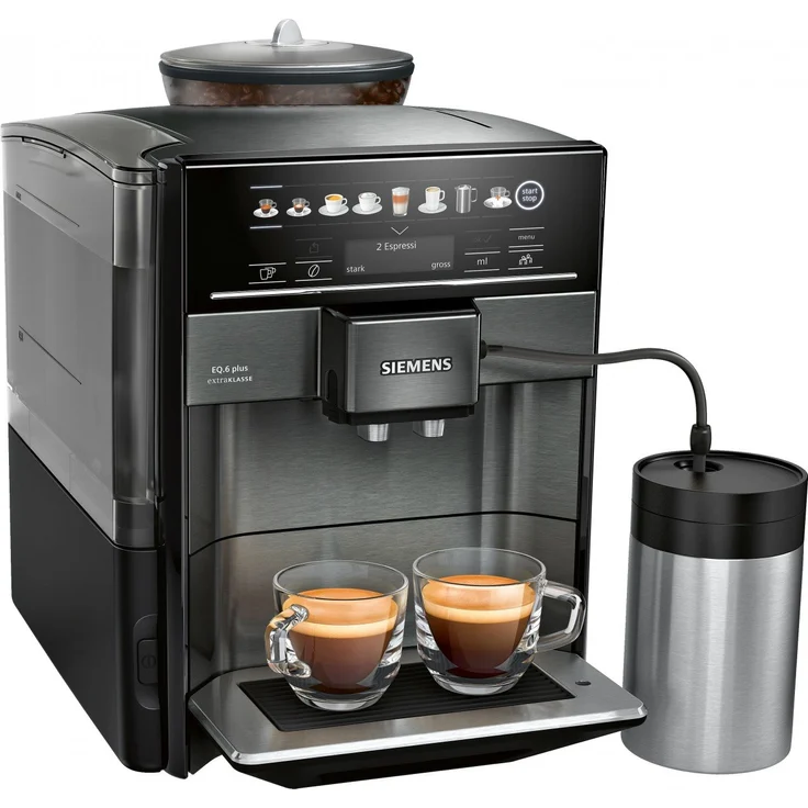 Siemens TE657F09DE EQ.6 plus extraKlasse Kaffeevollautomat, 1,7 l Wassertank, Keramikmahlwerk, Touchscreen-Display, schwarz-grau, mit Milchsystem – Bild 2
