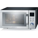 Severin MW 7755 3-in1 Mikrowelle mit Grill und Heißluft, Standgerät, Inverter-Technologie, 900 Watt, 25 Liter Garraum, inkl. Drehteller, Grillrost und Pizza-Teller, edelstahl-schwarz