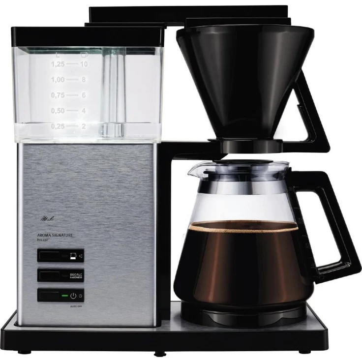 Melitta AromaSignature DeLuxe 100702, Filterkaffeemaschine mit Glaskanne, Heißbrüh-Verfahren, Schwarz-Edelstahl – Bild 1