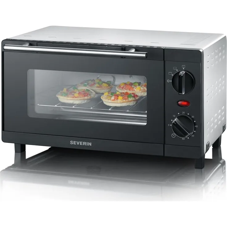 SEVERIN TO 2052 Back- und Toastofen (800 W, Inkl. Grillrost und Backblech, 9 L) silber -schwarz