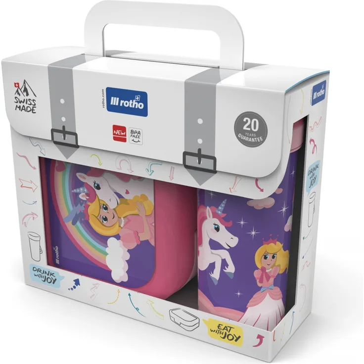 Rotho Brotdose und Trinkflaschen-Set für Kinder Princess 