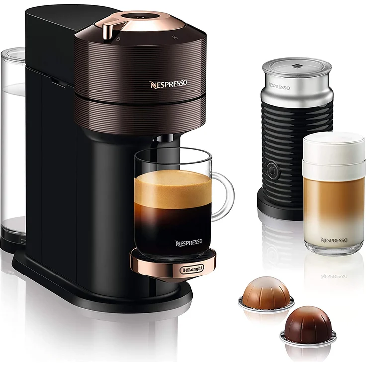 De'Longhi Nespresso Vertuo Next ENV 120.BWAE Kaffeekapselmaschine mit Aeroccino Milchaufschäumer, braun – Bild 1