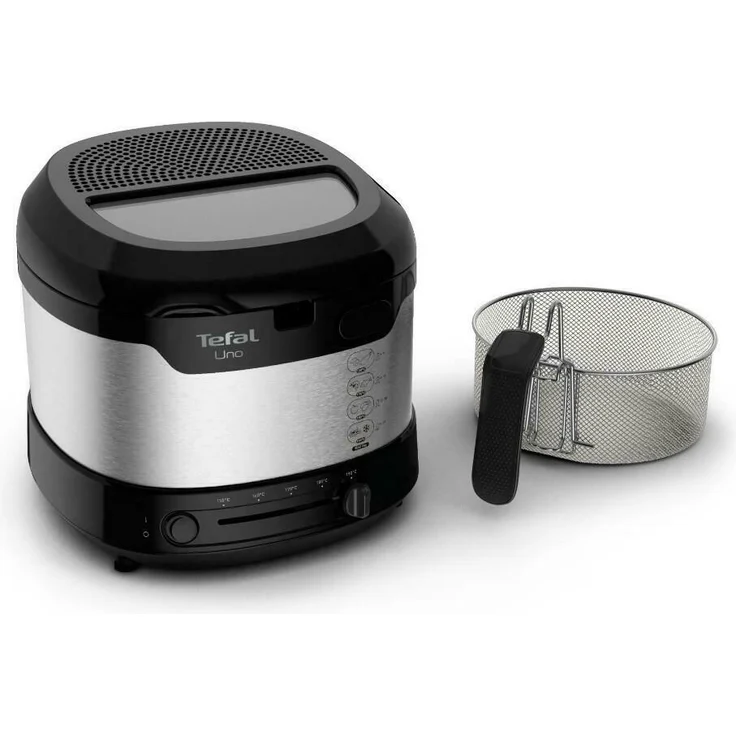 Tefal FF215D Uno M Fritteuse, mit Öl, 1600 Watt, Kapazität: 1 kg, , 1,8 Liter, einstellbares Thermostat, Sichtfenster, Abtropfposition Edelstahl-Schwarz – Bild 2