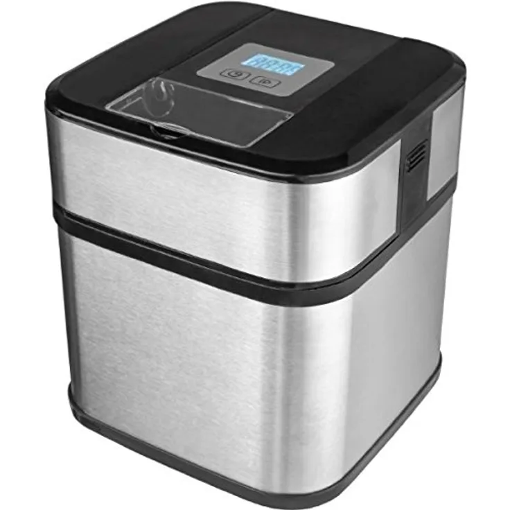 Gino Gelati GG-12W Digitale Edelstahl Eismaschine, Frozen Yogurt Maschine, 1,5 Liter, LCD-Display, inkl. Messbecher, silber, schwarz