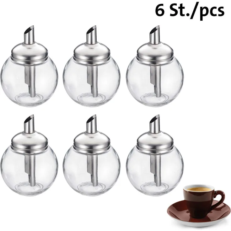 Westmark Zuckerdosierer, 6 Stück, Fassungsvermögen: je 250 ml, Glas,Rostfreier Edelstahl, Roma, Transparent,Silber, 654422E2