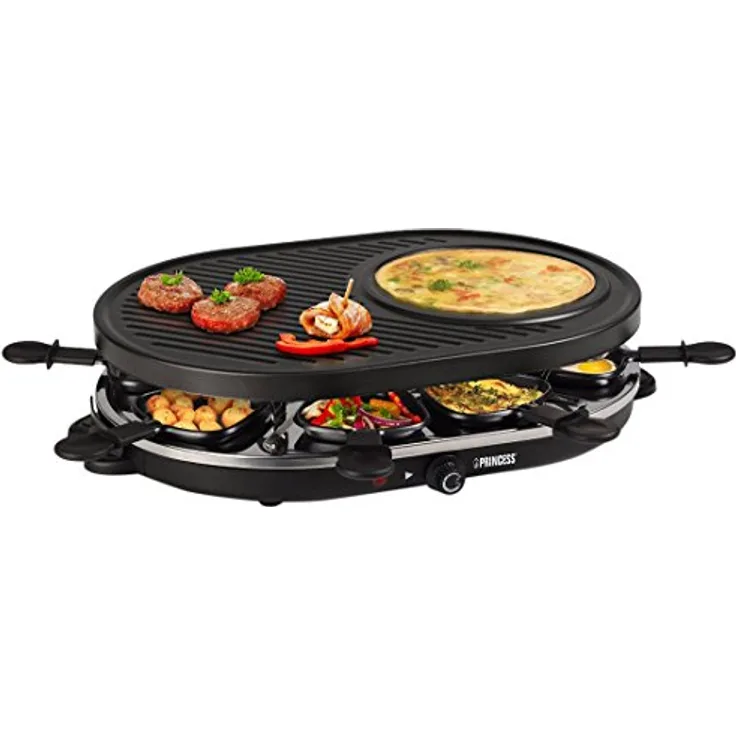 Princess Oval Grill und Party Raclette für bis zu 8 Personen ? mit speziellem Crepe Bereich, 162700