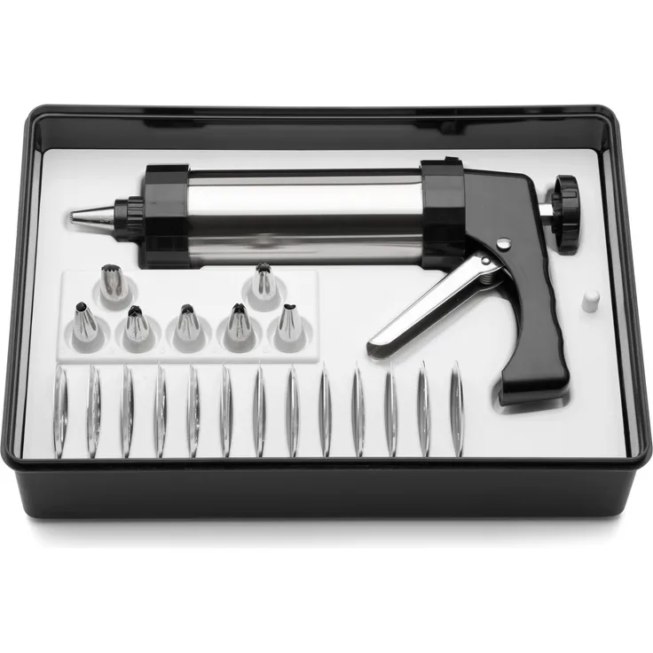 Weis 19500 Gebäckpresse Set für Dünnen Teig, Edelstahl, Silber schwarz, 25 x 15 x 5 cm