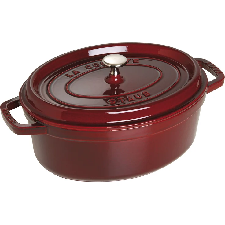 Staub 1103187 Cocotte-Bräter, oval mit Deckel 31 cm, 5,5 L, mit mattschwarzer lierung im Inneren des Topfes, grenadine – Bild 1