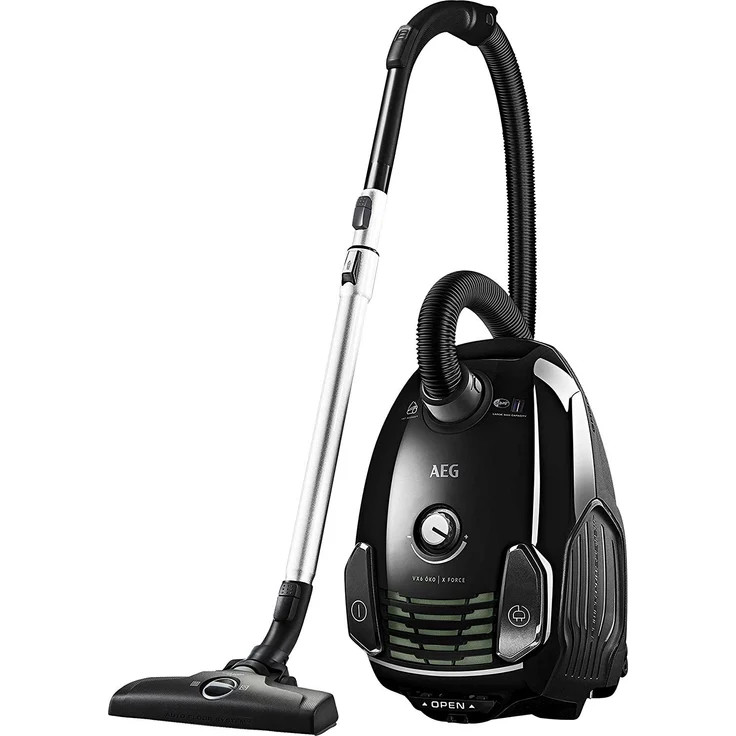 AEG VX6-2-ÖKOX Staubsauger mit Beutel (60% Recyclingmaterial, inkl. Zusatzdüsen, für Hart- und Teppichböden, 9 m Aktionsradius, ergonomischer Handgriff, 800 Watt, neue technische Version) schwarz-grün – Bild 1