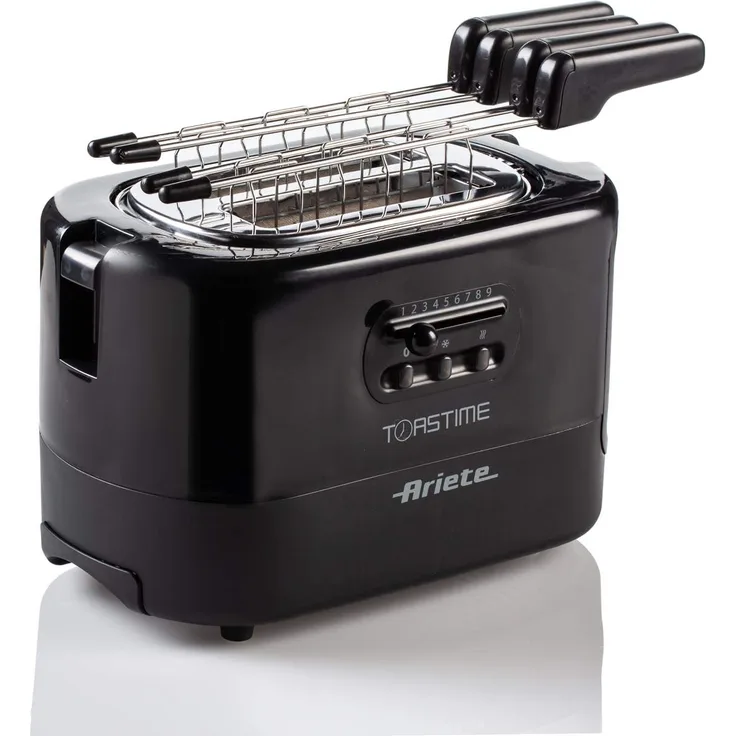 Ariete 159 Toastime Toaster 2 Scheiben mit Zange, Krümelschublade Schwarz