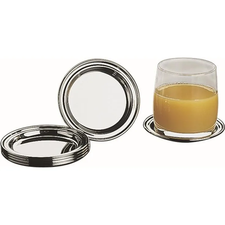 APS Untersetzer Set (6 Stück) aus hochwertigem Edelstahl poliert, Ø 10 cm, schwere Ausführung, Rand eingerollt, hochglanzpolierte Glasuntersetzer, rund
