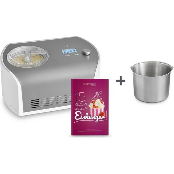 Springlane Eismaschine mit Kompressor inkl. Rezeptheft, 1,2 l, 135 W, Elli + Zusatzbehälter Edelstahl
