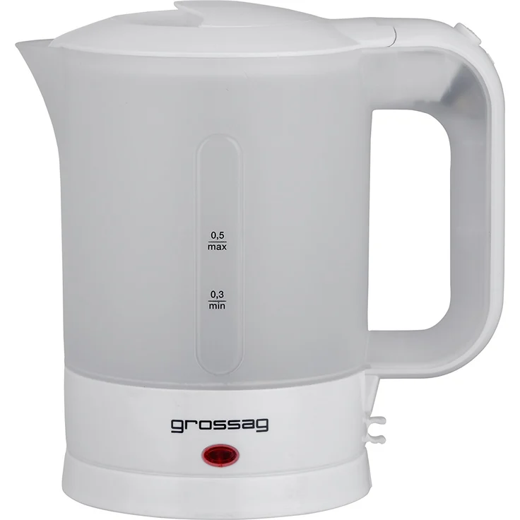 grossag Reise-Wasserkocher-Set WK 3.00 inkl. 2 Tassen und Löffeln | 0,5 Liter | Perfekt für Reisen und Camping